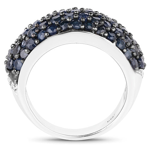 Bids.com 3.28 Carat Genuine Blue Sapphire and White Topaz .925 Sterling Silver Ring Rings