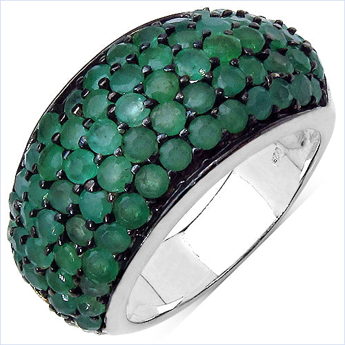 Bids.com 2.90 Carat Genuine Emerald & White Diamond .925 Sterling Silver Ring Rings