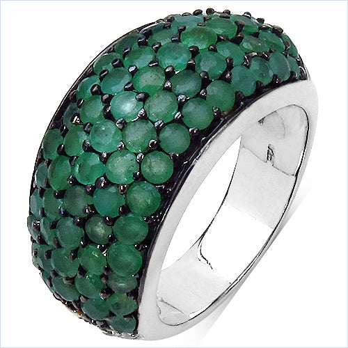 Bids.com 2.90 Carat Genuine Emerald & White Diamond .925 Sterling Silver Ring Rings