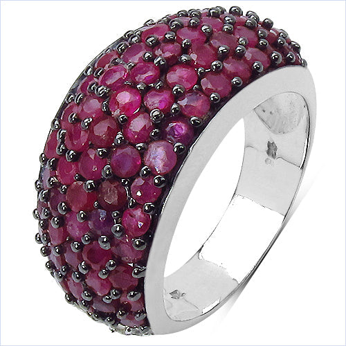 Bids.com 3.58 Carat Genuine Ruby & White Diamond .925 Sterling Silver Ring Rings