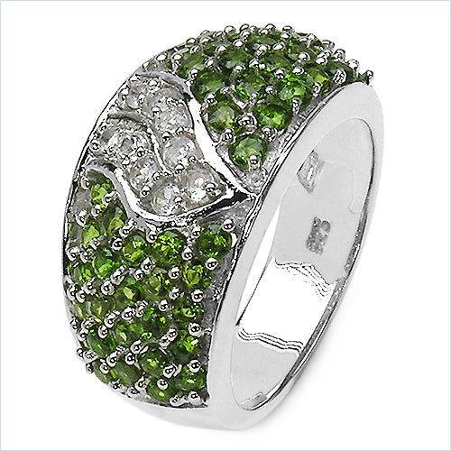 Bids.com 2.44 Carat Genuine Chrome Diopside & White Topaz .925 Sterling Silver Ring Rings