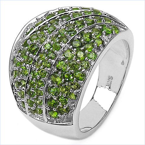 Bids.com 3.16 Carat Genuine Chrome Diopside .925 Sterling Silver Ring Rings