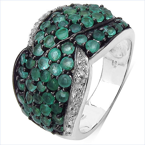 Bids.com 2.28 Carat Genuine Emerald & White Topaz .925 Sterling Silver Ring Rings
