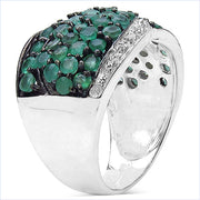 Bids.com 2.28 Carat Genuine Emerald & White Topaz .925 Sterling Silver Ring Rings