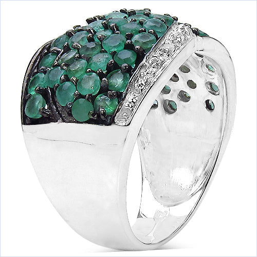 Bids.com 2.28 Carat Genuine Emerald & White Topaz .925 Sterling Silver Ring Rings