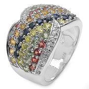 Bids.com 3.07 Carat Genuine Multi Sapphire .925 Sterling Silver Ring Rings