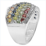 Bids.com 3.07 Carat Genuine Multi Sapphire .925 Sterling Silver Ring Rings