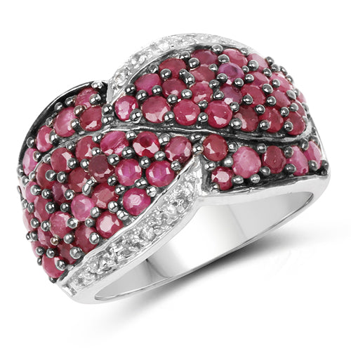 Bids.com 3.06 Carat Genuine Ruby & White Topaz .925 Sterling Silver Ring Rings