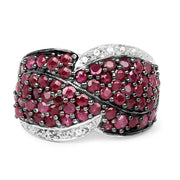 Bids.com 3.06 Carat Genuine Ruby & White Topaz .925 Sterling Silver Ring Rings