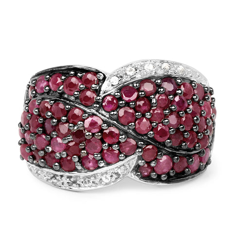 Bids.com 3.06 Carat Genuine Ruby & White Topaz .925 Sterling Silver Ring Rings