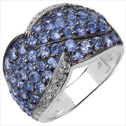 Bids.com 2.50 Carat Genuine Tanzanite & White Topaz .925 Sterling Silver Ring Rings