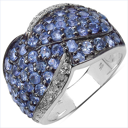 Bids.com 2.50 Carat Genuine Tanzanite & White Topaz .925 Sterling Silver Ring Rings