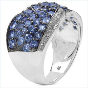 Bids.com 2.50 Carat Genuine Tanzanite & White Topaz .925 Sterling Silver Ring Rings
