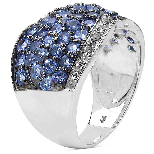 Bids.com 2.50 Carat Genuine Tanzanite & White Topaz .925 Sterling Silver Ring Rings