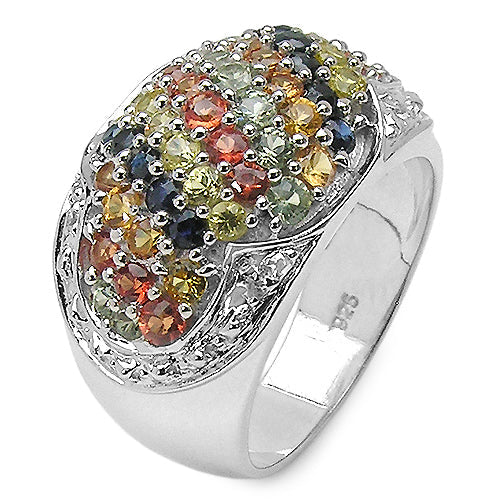 Bids.com 2.75 Carat Genuine Multi Sapphire .925 Sterling Silver Ring Rings