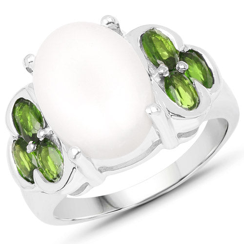 Bids.com 4.52 Carat Genuine Opal and Chrome Diopside .925 Sterling Silver Ring Rings