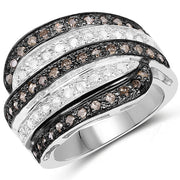 Bids.com 0.80 Carat Genuine Brown Diamond and White Diamond .925 Sterling Silver Ring Rings