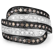 Bids.com 0.80 Carat Genuine Brown Diamond and White Diamond .925 Sterling Silver Ring Rings