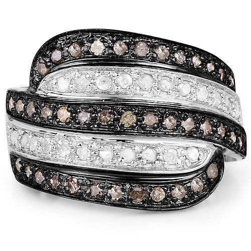 Bids.com 0.80 Carat Genuine Brown Diamond and White Diamond .925 Sterling Silver Ring Rings