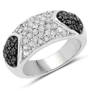 Bids.com 0.99 Carat Genuine Black Diamond and White Diamond .925 Sterling Silver Ring Rings