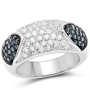 Bids.com 0.94 Carat Genuine Blue Diamond and White Diamond .925 Sterling Silver Ring Rings