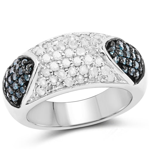 Bids.com 0.94 Carat Genuine Blue Diamond and White Diamond .925 Sterling Silver Ring Rings