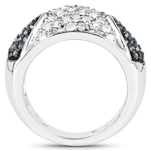 Bids.com 0.94 Carat Genuine Blue Diamond and White Diamond .925 Sterling Silver Ring Rings
