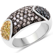 Bids.com 0.95 Carat Genuine Blue Diamond, Champagne Diamond & Yellow Diamond .925 Sterling Silver Ring Rings