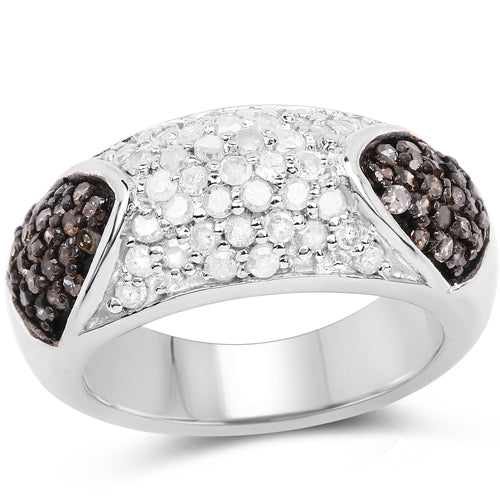 Bids.com 0.94 Carat Genuine Champagne Diamond and White Diamond .925 Sterling Silver Ring Rings
