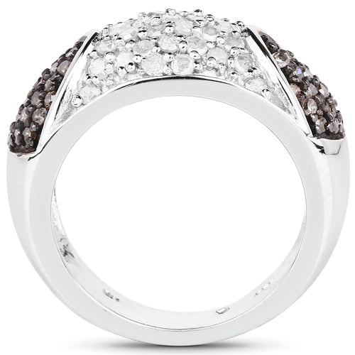 Bids.com 0.94 Carat Genuine Champagne Diamond and White Diamond .925 Sterling Silver Ring Rings