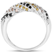 Bids.com 0.63 Carat Genuine Champagne Diamond, Yellow Diamond & Black Diamond .925 Sterling Silver Ring Rings