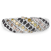 Bids.com 0.63 Carat Genuine Champagne Diamond, Yellow Diamond & Black Diamond .925 Sterling Silver Ring Rings