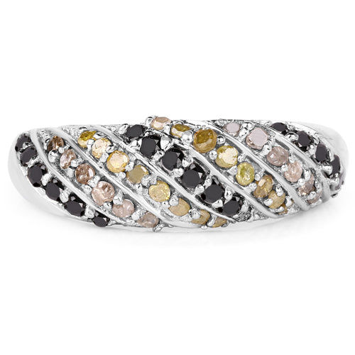 Bids.com 0.63 Carat Genuine Champagne Diamond, Yellow Diamond & Black Diamond .925 Sterling Silver Ring Rings