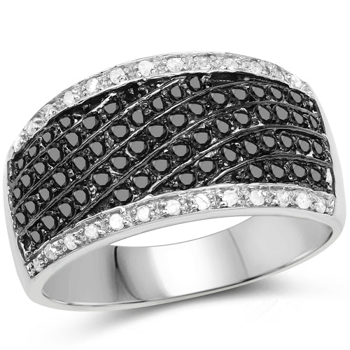 Bids.com 0.79 Carat Genuine Black Diamond .925 Sterling Silver Ring Rings