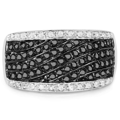 Bids.com 0.79 Carat Genuine Black Diamond .925 Sterling Silver Ring Rings
