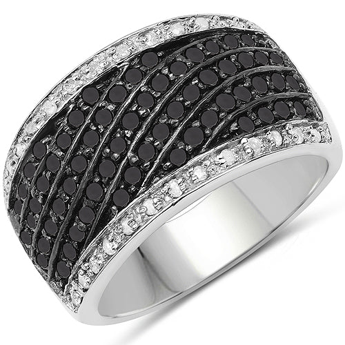 Bids.com 0.79 Carat Genuine Black Diamond and White Diamond .925 Sterling Silver Ring Rings