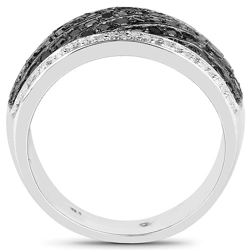 Bids.com 0.79 Carat Genuine Black Diamond and White Diamond .925 Sterling Silver Ring Rings