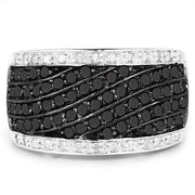 Bids.com 0.79 Carat Genuine Black Diamond and White Diamond .925 Sterling Silver Ring Rings