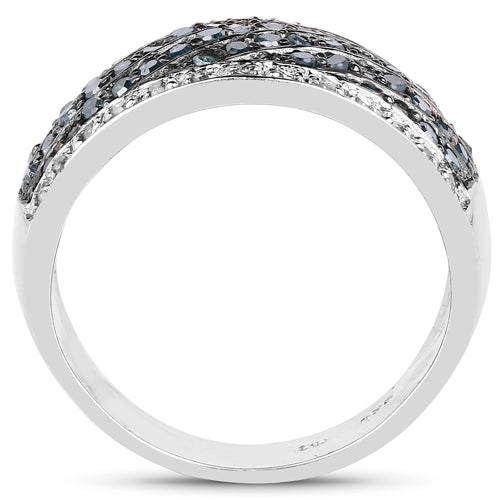 Bids.com 0.80 Carat Genuine Blue Diamond and White Diamond .925 Sterling Silver Ring Rings