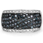 Bids.com 0.80 Carat Genuine Blue Diamond and White Diamond .925 Sterling Silver Ring Rings