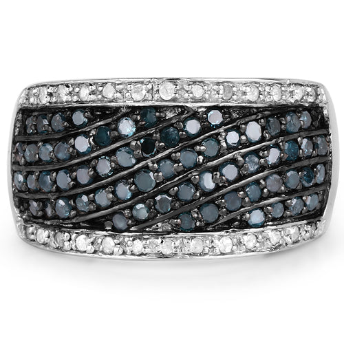 Bids.com 0.80 Carat Genuine Blue Diamond and White Diamond .925 Sterling Silver Ring Rings