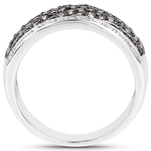 Bids.com 0.87 Carat Genuine Champagne Diamond and White Diamond .925 Sterling Silver Ring Rings
