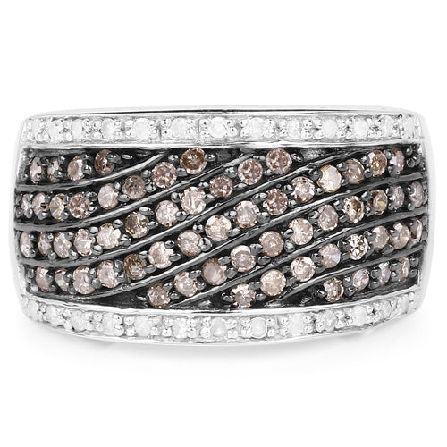 Bids.com 0.87 Carat Genuine Champagne Diamond and White Diamond .925 Sterling Silver Ring Rings