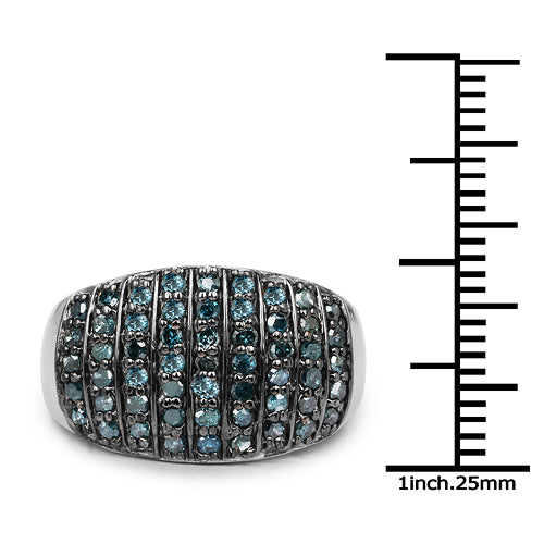 Bids.com 0.83 Carat Genuine Blue Diamond and White Diamond .925 Sterling Silver Ring Rings