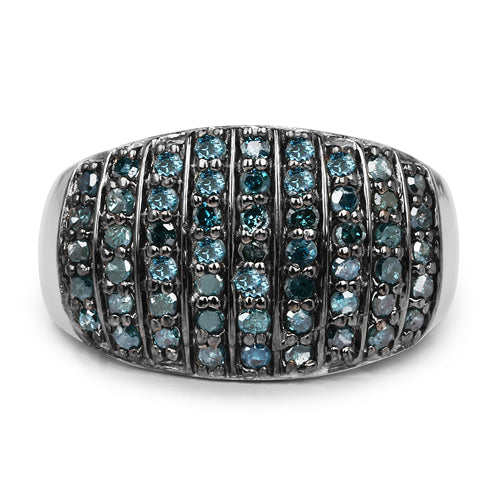 Bids.com 0.83 Carat Genuine Blue Diamond and White Diamond .925 Sterling Silver Ring Rings