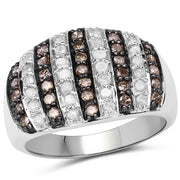Bids.com 0.83 Carat Genuine Champagne Diamond and White Diamond .925 Sterling Silver Ring Rings