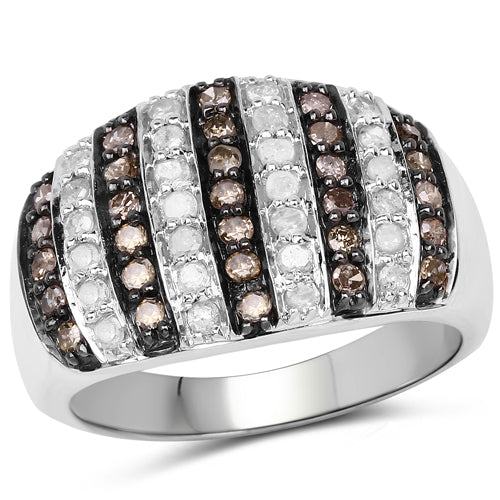 Bids.com 0.83 Carat Genuine Champagne Diamond and White Diamond .925 Sterling Silver Ring Rings