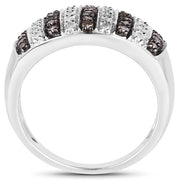 Bids.com 0.83 Carat Genuine Champagne Diamond and White Diamond .925 Sterling Silver Ring Rings