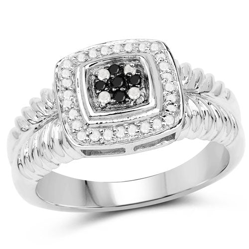 Bids.com 0.19 Carat Genuine Black Diamond and White Diamond .925 Sterling Silver Ring Rings