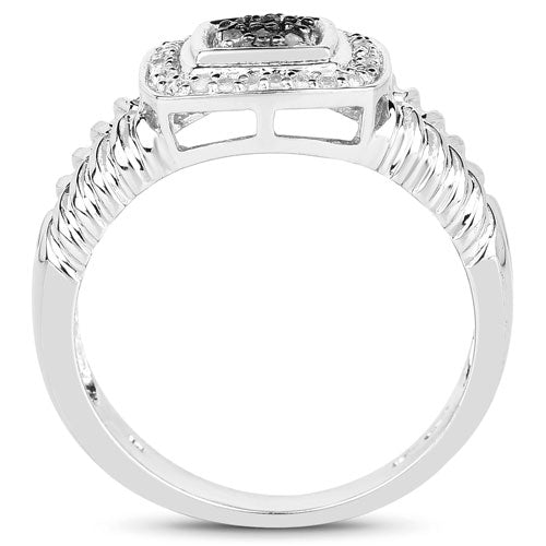 Bids.com 0.19 Carat Genuine Black Diamond and White Diamond .925 Sterling Silver Ring Rings